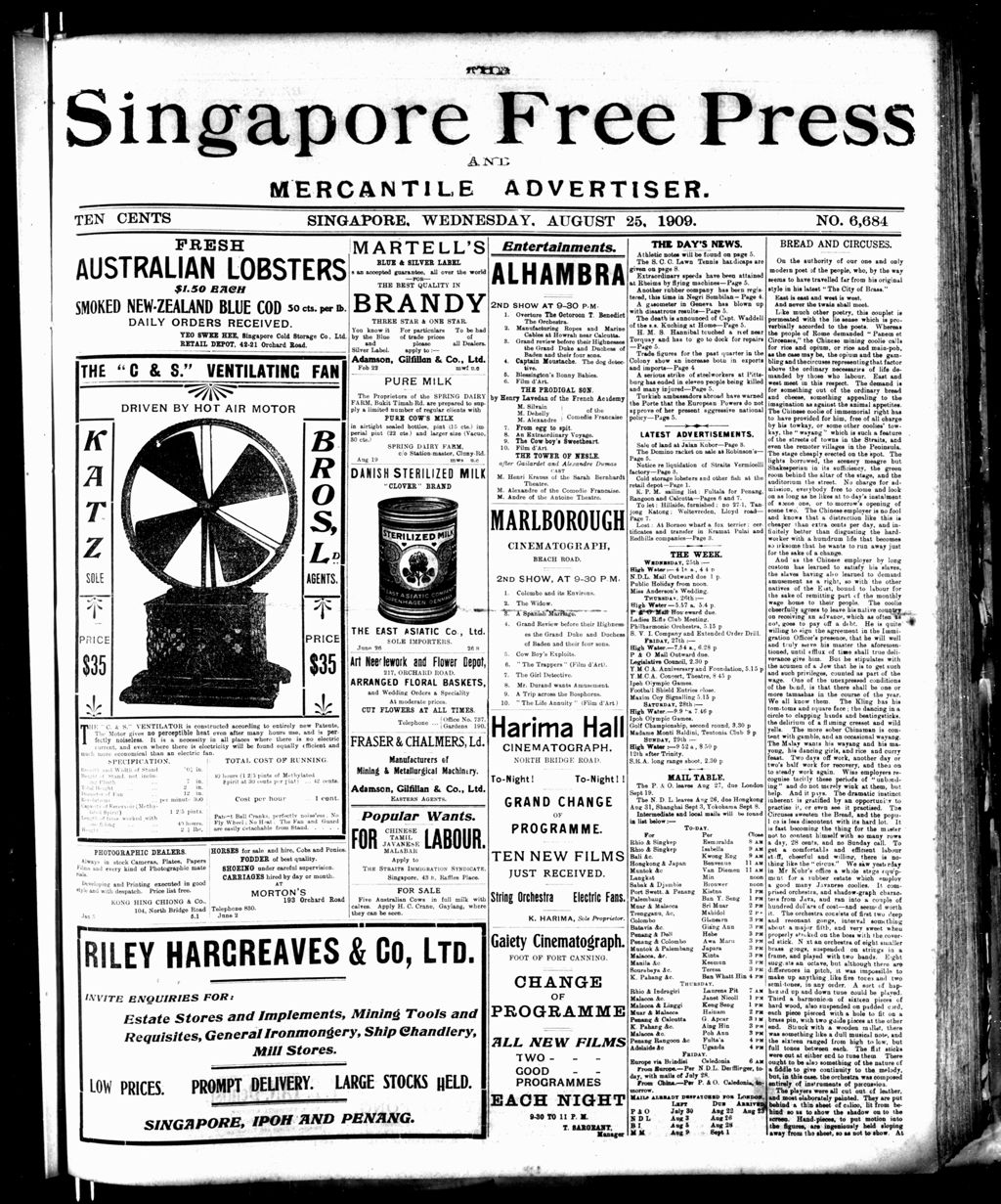 Miniature of Singapore Free Press and Mercantile Advertiser 25 August 1909