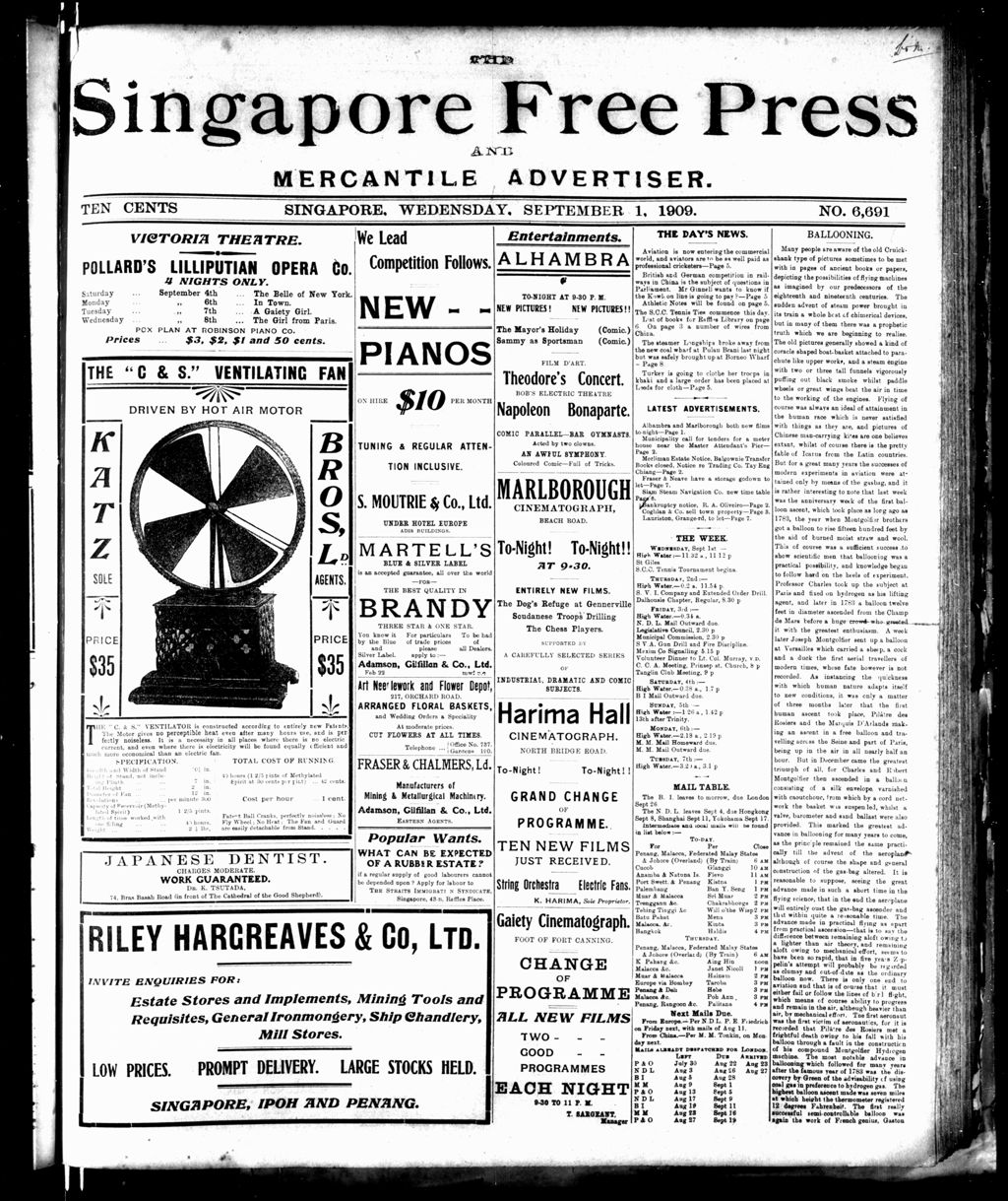 Miniature of Singapore Free Press and Mercantile Advertiser 01 September 1909