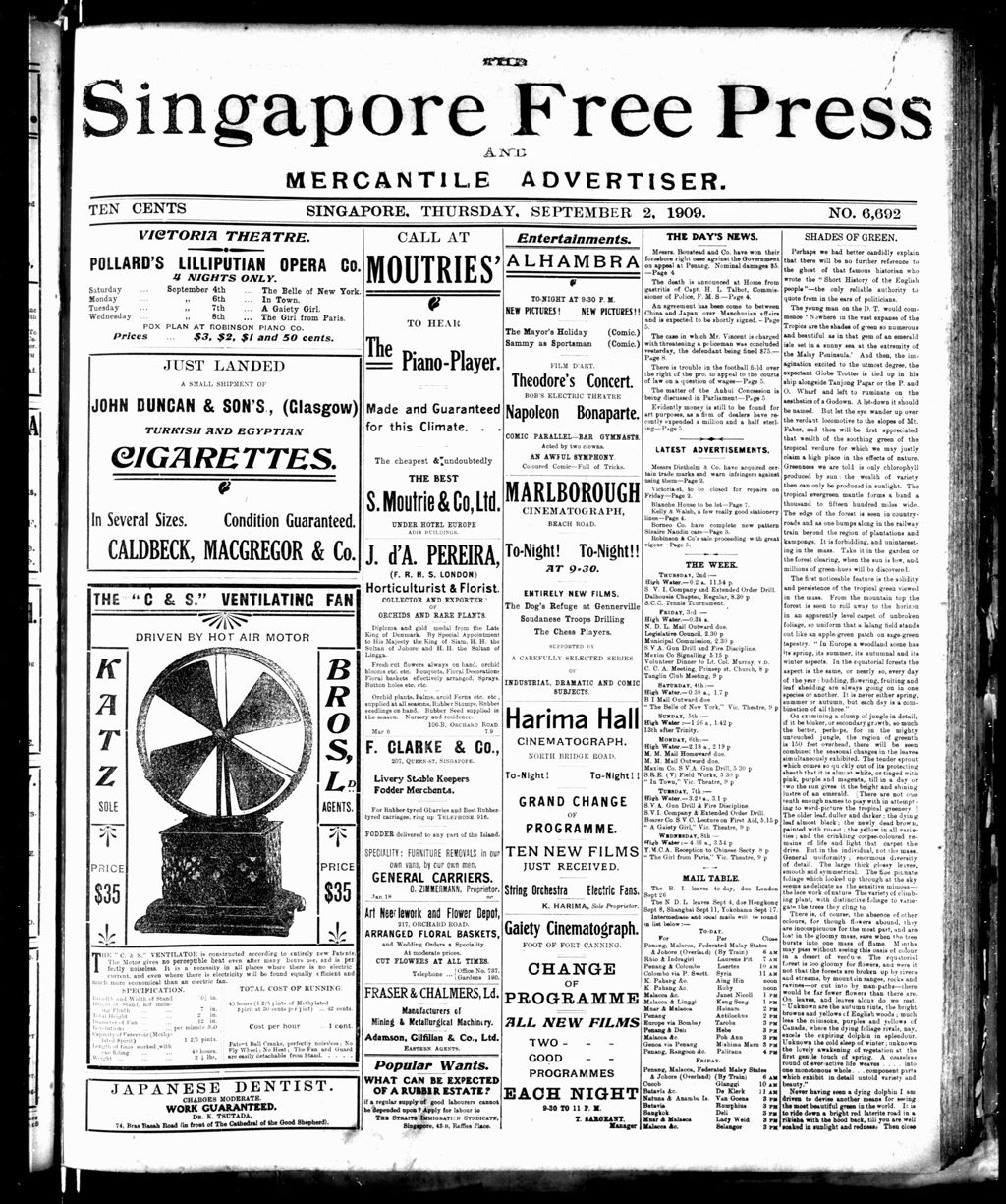 Miniature of Singapore Free Press and Mercantile Advertiser 02 September 1909