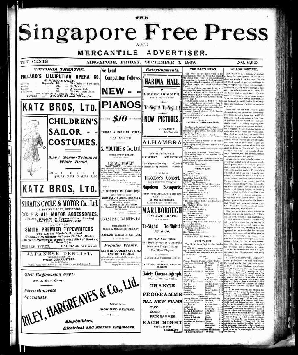 Miniature of Singapore Free Press and Mercantile Advertiser 03 September 1909