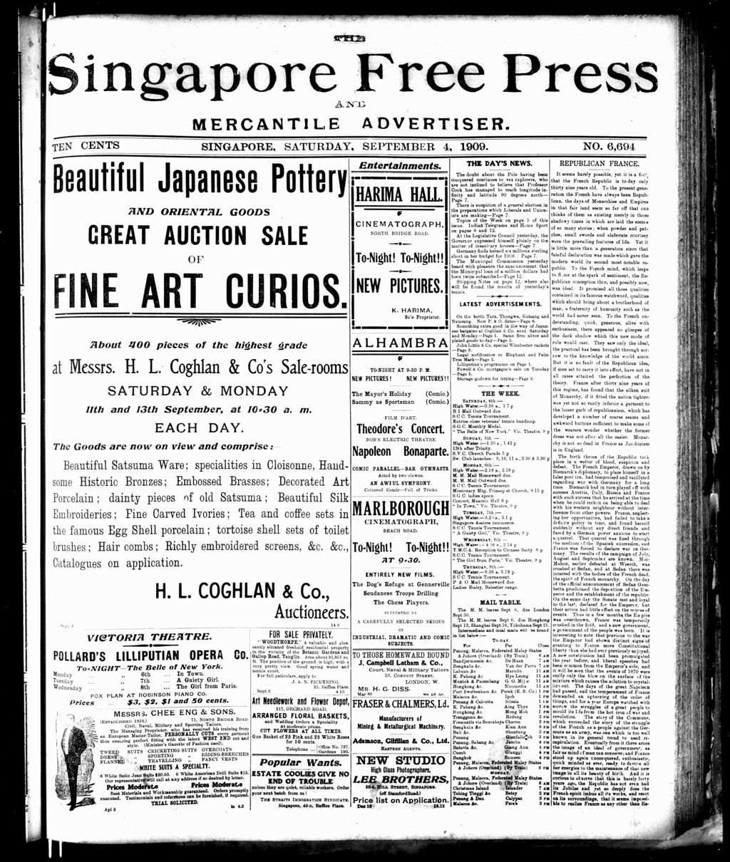 Miniature of Singapore Free Press and Mercantile Advertiser 04 September 1909