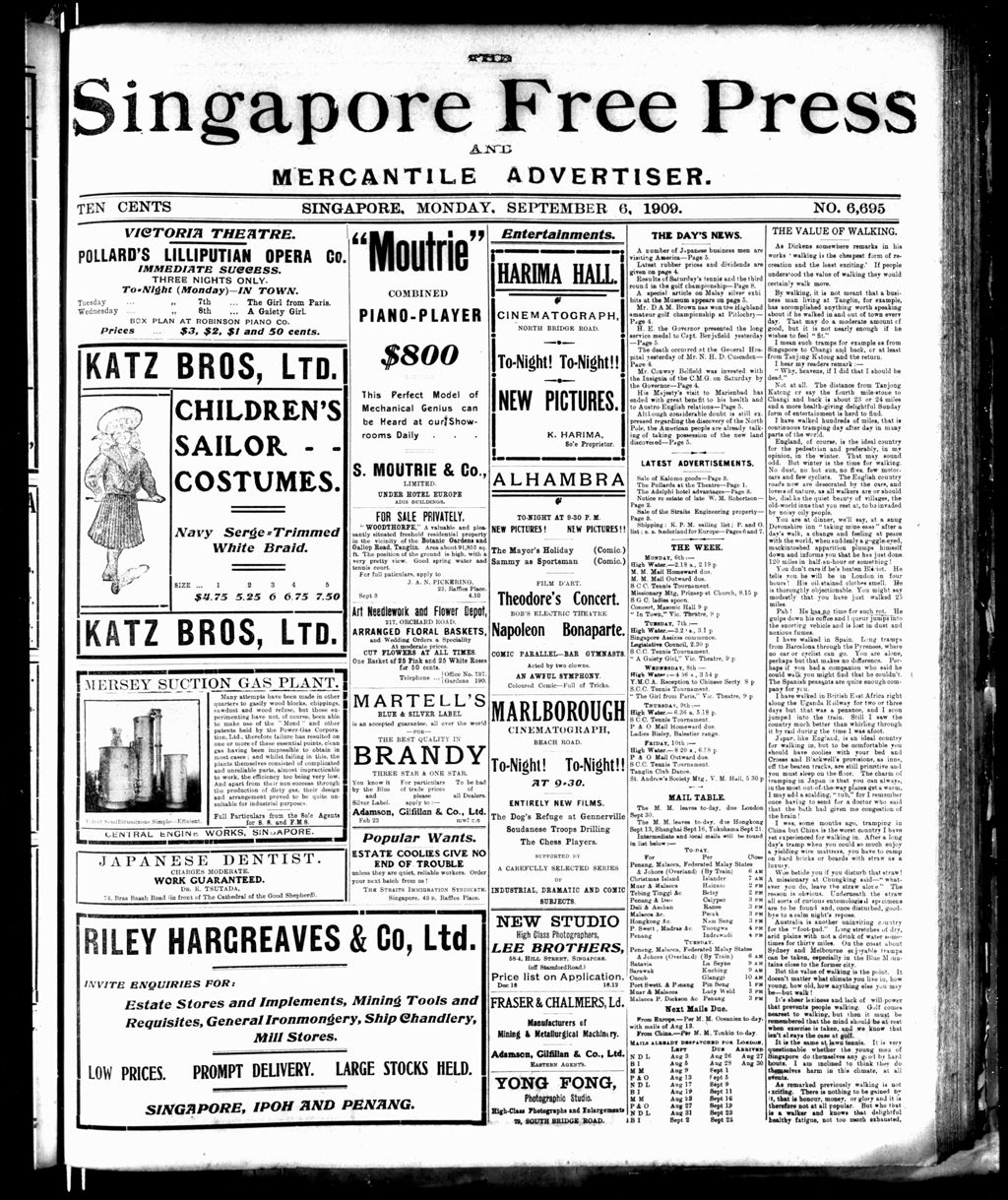 Miniature of Singapore Free Press and Mercantile Advertiser 06 September 1909