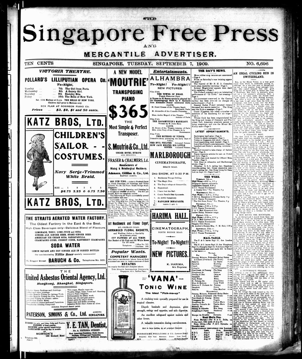 Miniature of Singapore Free Press and Mercantile Advertiser 07 September 1909