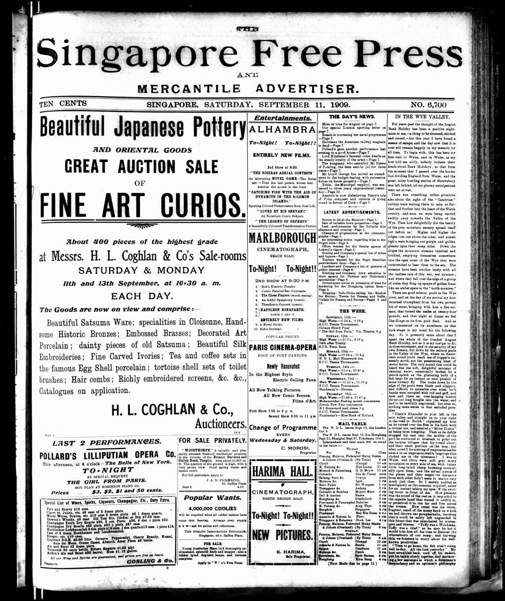 Miniature of Singapore Free Press and Mercantile Advertiser 11 September 1909