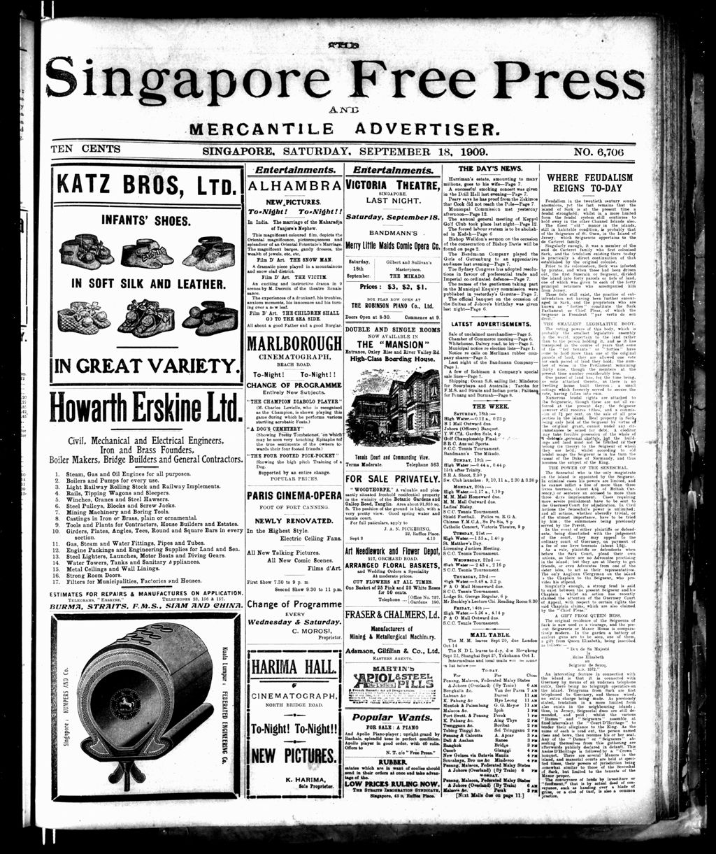 Miniature of Singapore Free Press and Mercantile Advertiser 18 September 1909