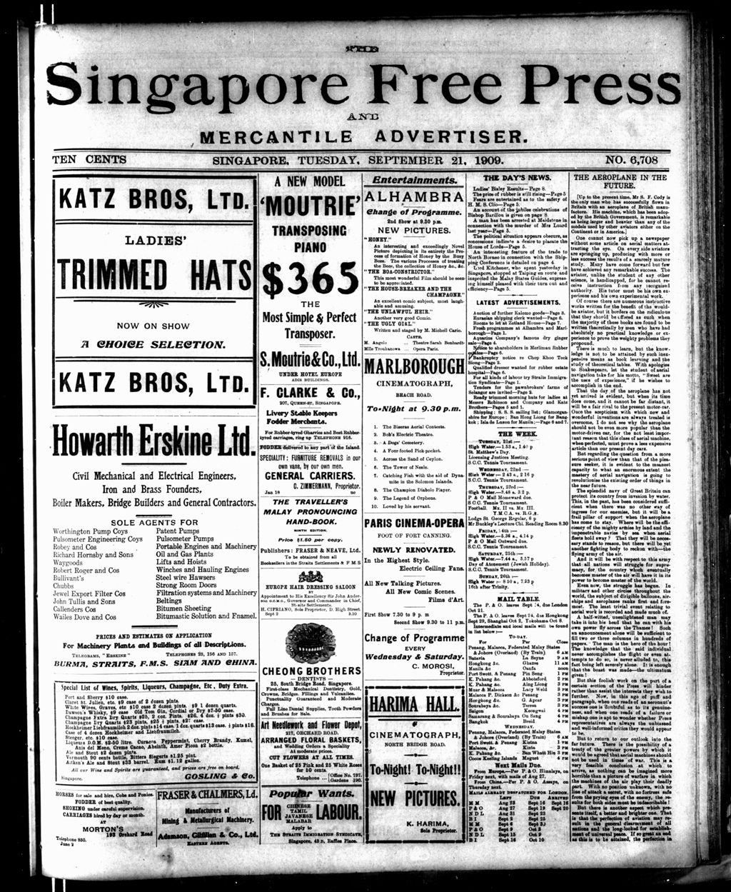 Miniature of Singapore Free Press and Mercantile Advertiser 21 September 1909