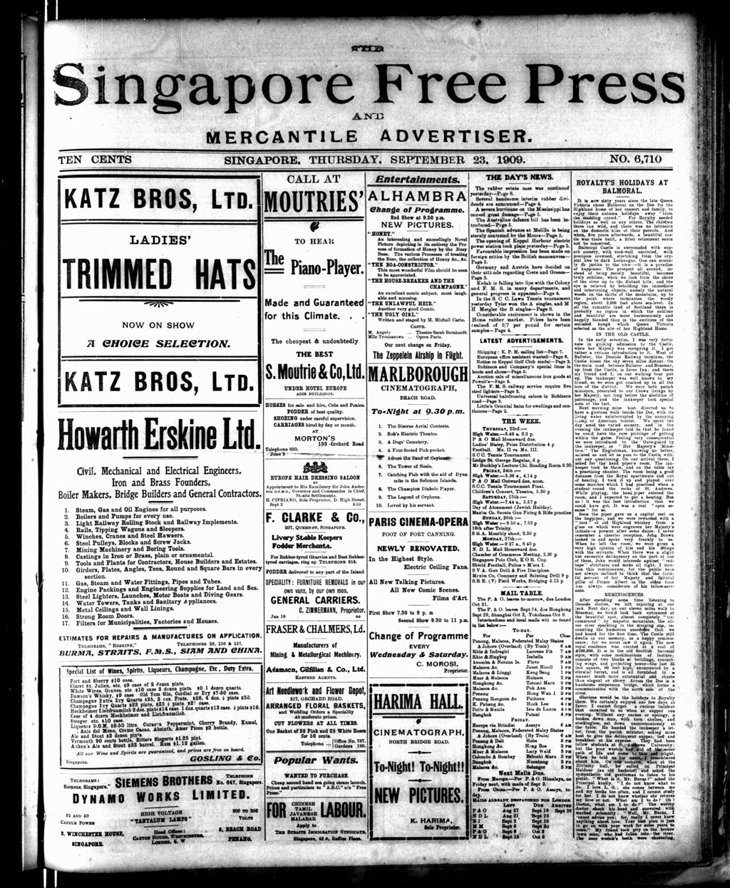 Miniature of Singapore Free Press and Mercantile Advertiser 23 September 1909