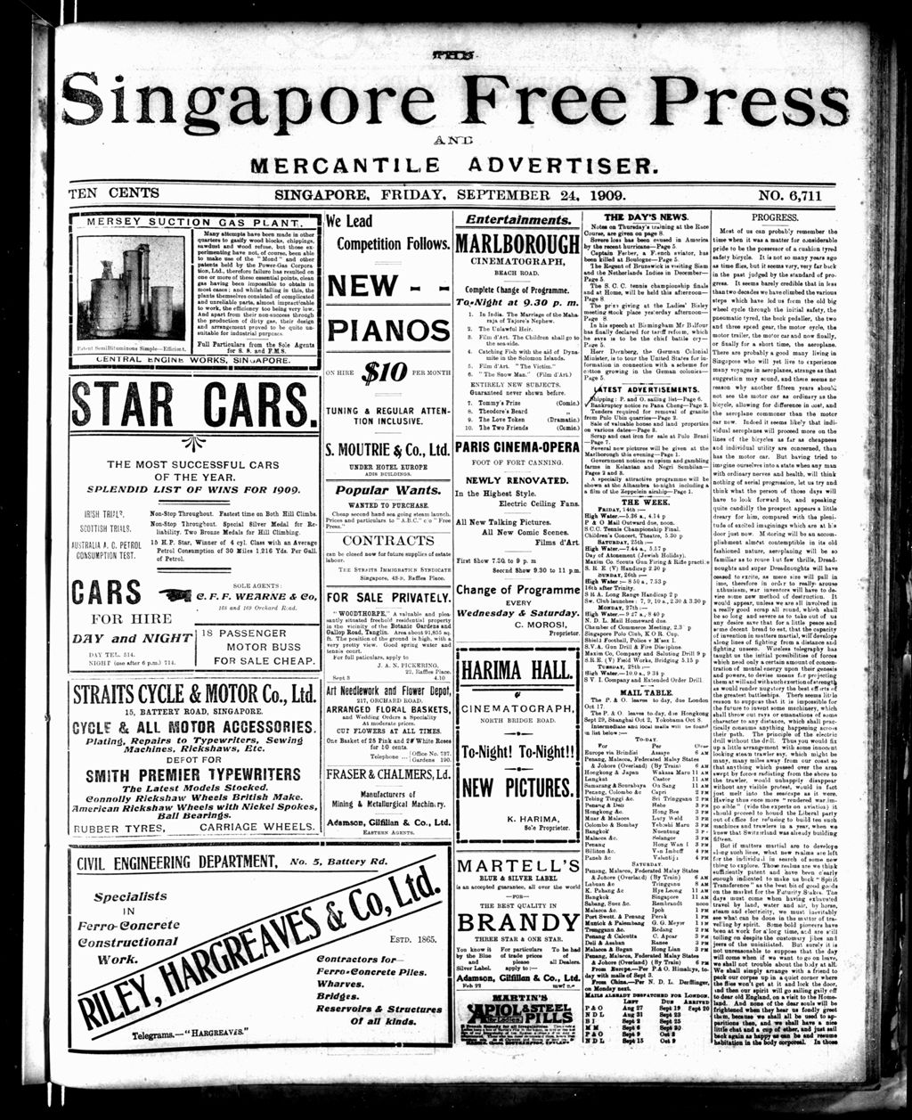 Miniature of Singapore Free Press and Mercantile Advertiser 24 September 1909