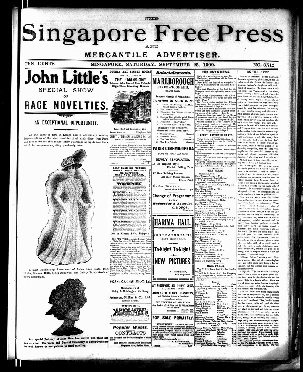 Miniature of Singapore Free Press and Mercantile Advertiser 25 September 1909