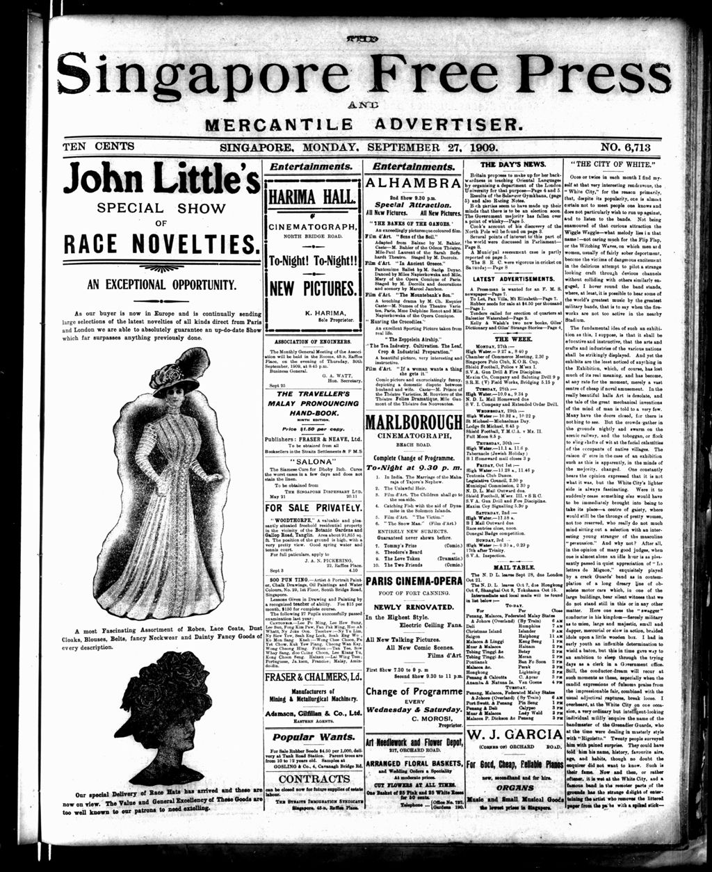 Miniature of Singapore Free Press and Mercantile Advertiser 27 September 1909