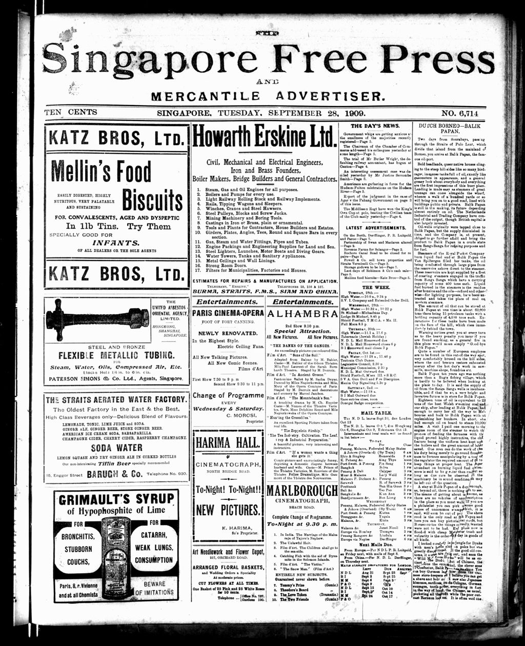 Miniature of Singapore Free Press and Mercantile Advertiser 28 September 1909