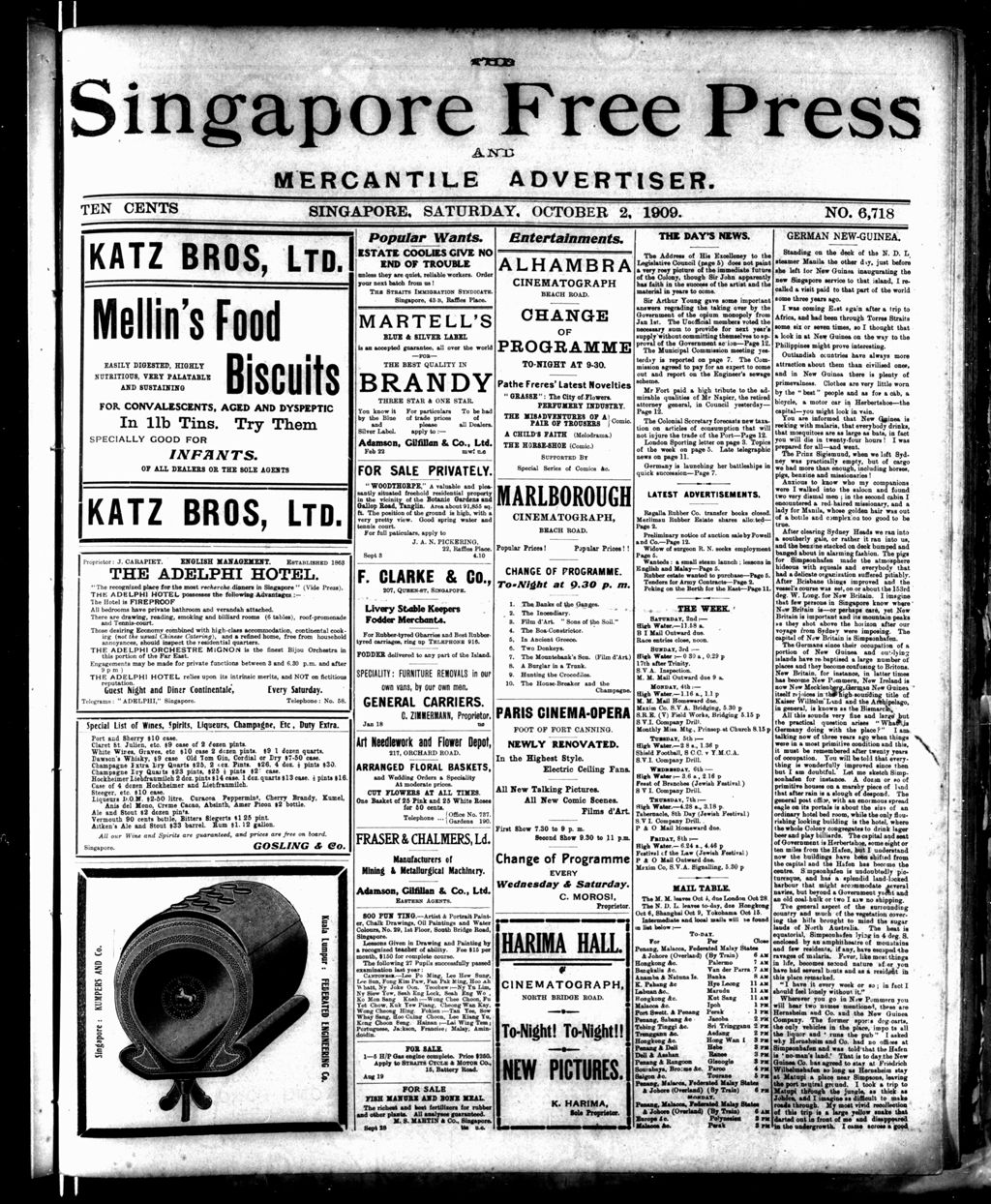 Miniature of Singapore Free Press and Mercantile Advertiser 02 October 1909