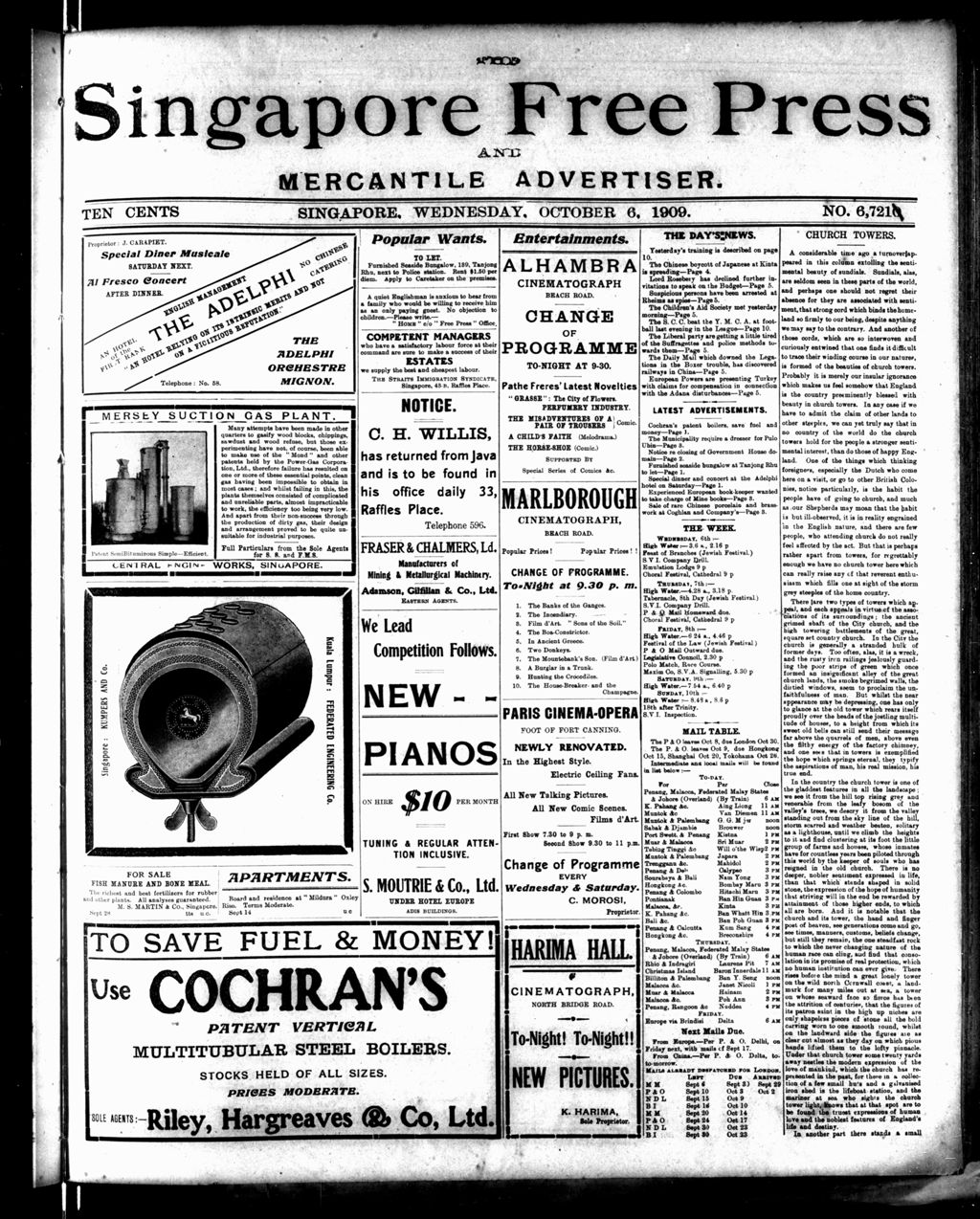 Miniature of Singapore Free Press and Mercantile Advertiser 06 October 1909