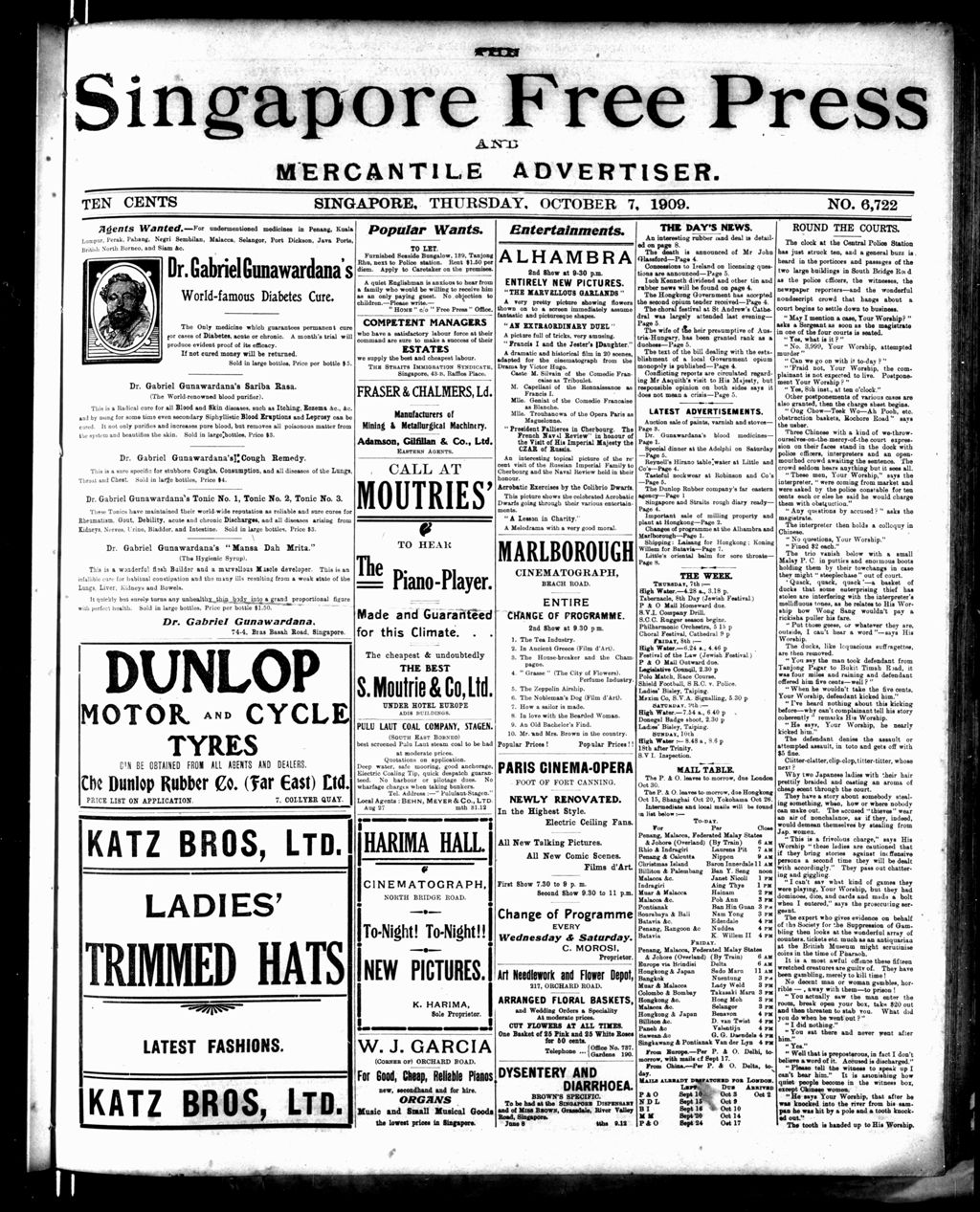 Miniature of Singapore Free Press and Mercantile Advertiser 07 October 1909