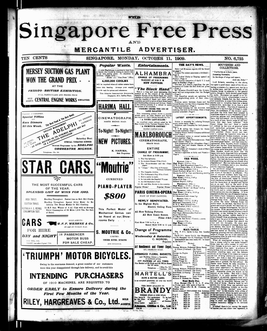 Miniature of Singapore Free Press and Mercantile Advertiser 11 October 1909