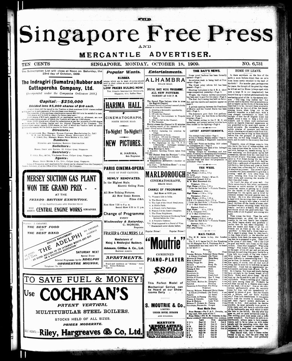 Miniature of Singapore Free Press and Mercantile Advertiser 18 October 1909