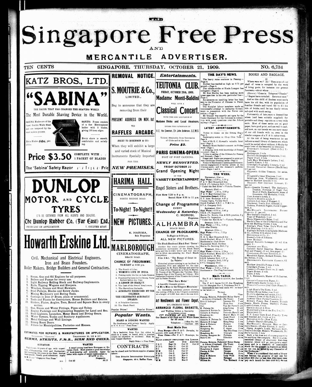 Miniature of Singapore Free Press and Mercantile Advertiser 21 October 1909