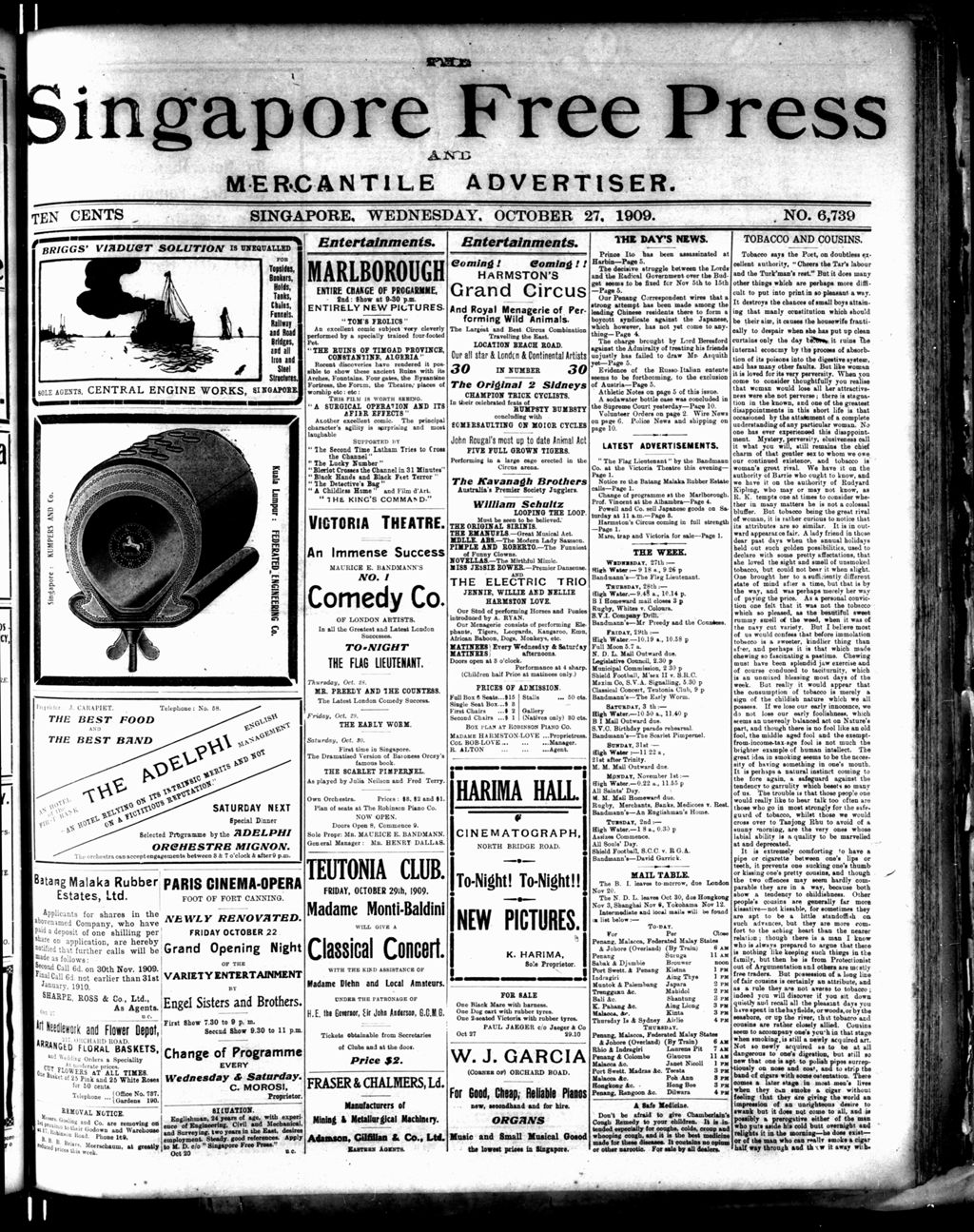 Miniature of Singapore Free Press and Mercantile Advertiser 27 October 1909