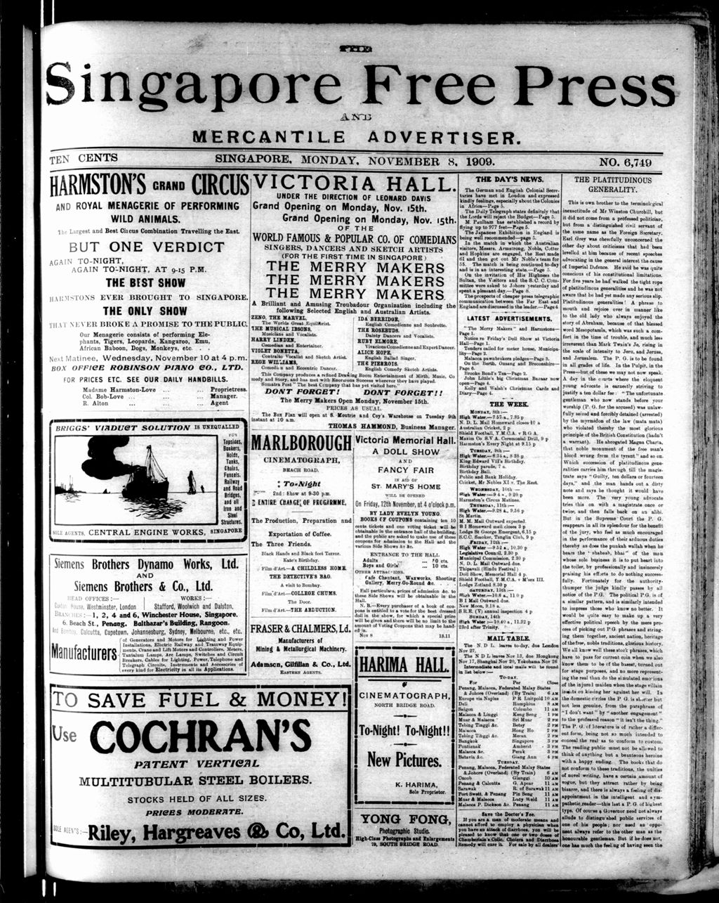 Miniature of Singapore Free Press and Mercantile Advertiser 08 November 1909