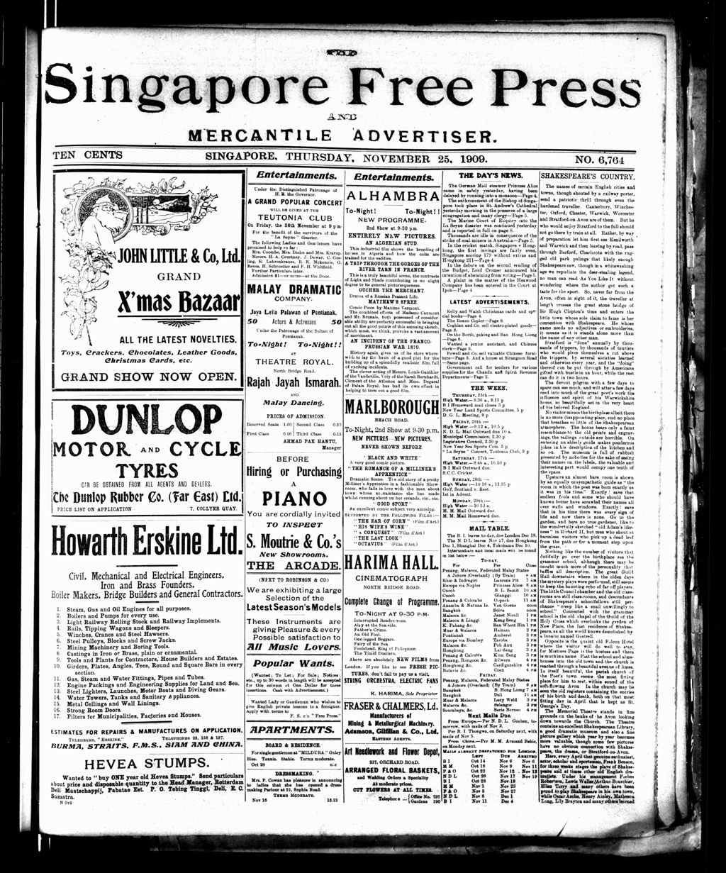 Miniature of Singapore Free Press and Mercantile Advertiser 25 November 1909