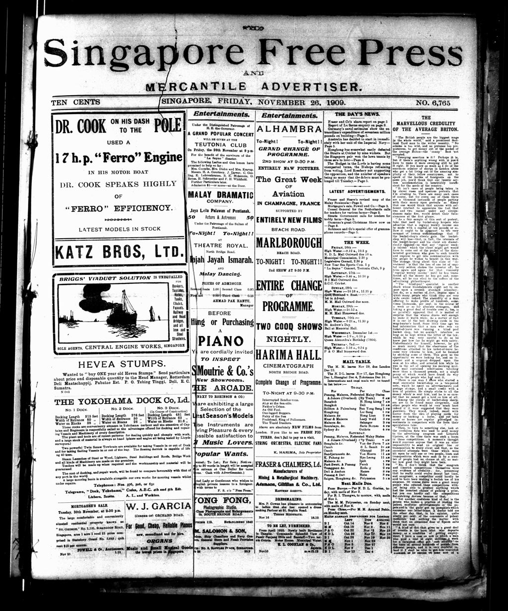 Miniature of Singapore Free Press and Mercantile Advertiser 26 November 1909