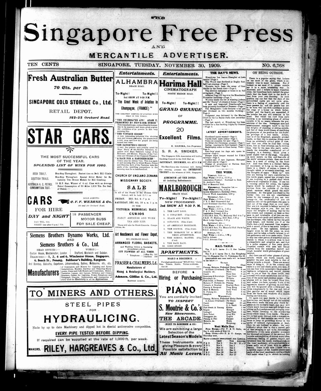 Miniature of Singapore Free Press and Mercantile Advertiser 30 November 1909