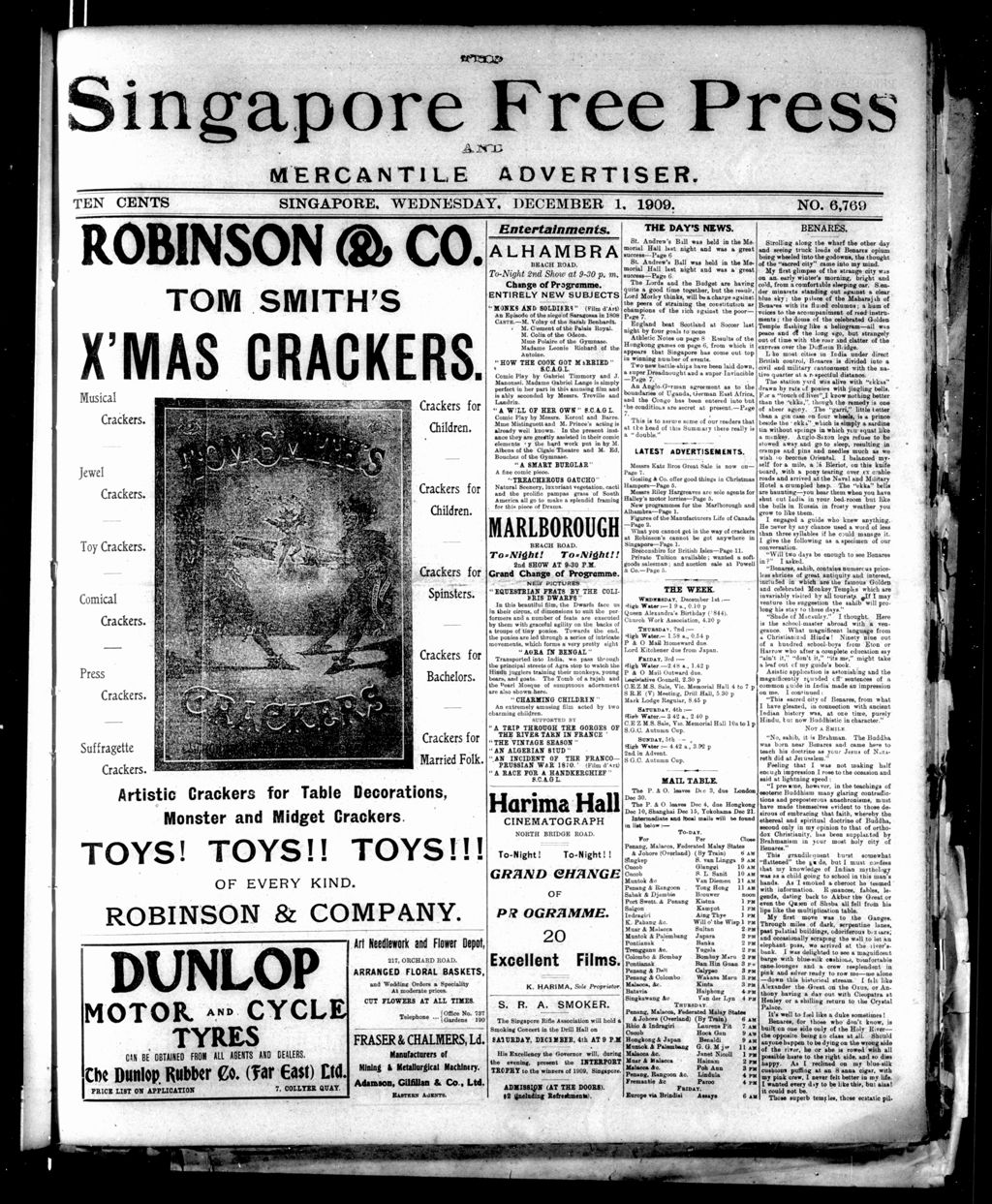 Miniature of Singapore Free Press and Mercantile Advertiser 01 December 1909