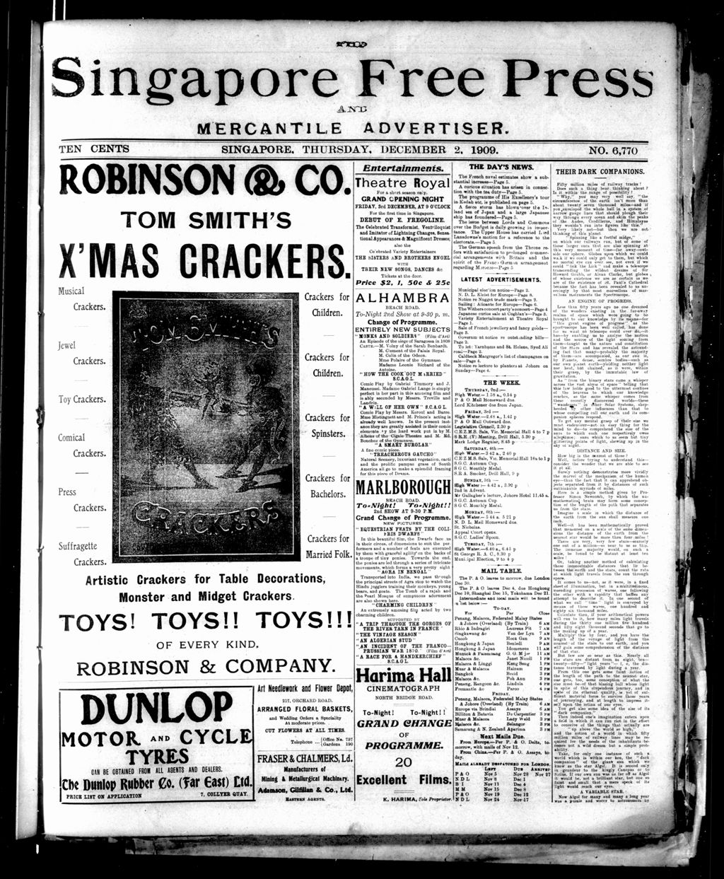 Miniature of Singapore Free Press and Mercantile Advertiser 02 December 1909