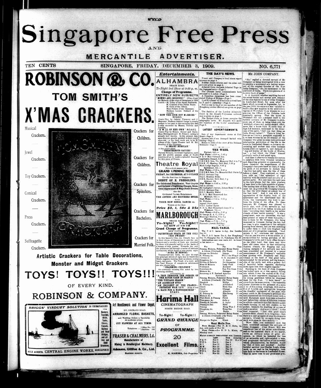 Miniature of Singapore Free Press and Mercantile Advertiser 03 December 1909