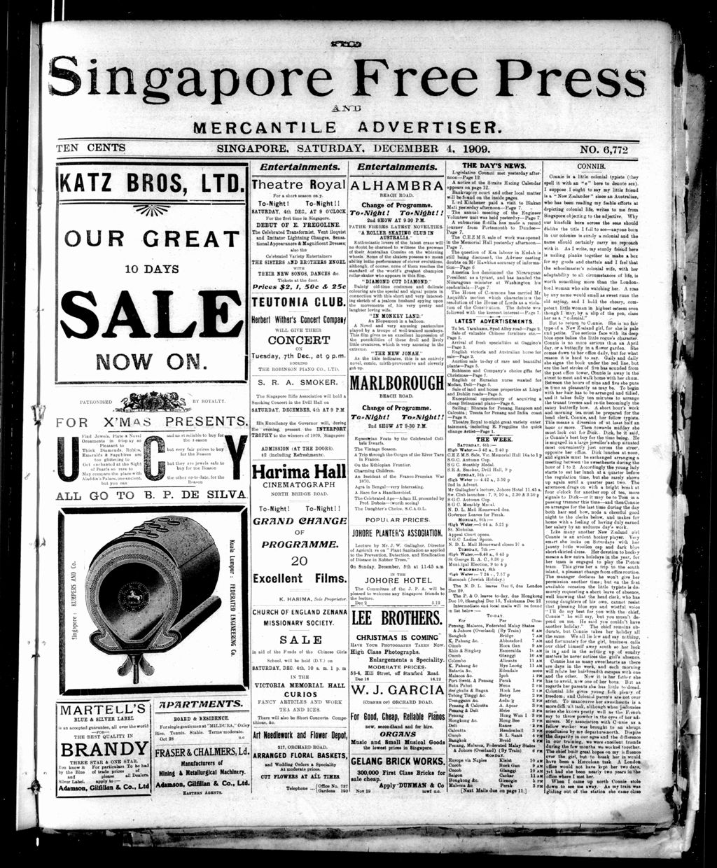 Miniature of Singapore Free Press and Mercantile Advertiser 04 December 1909