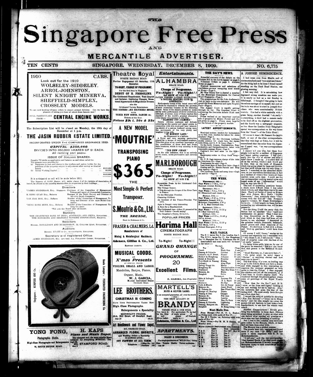 Miniature of Singapore Free Press and Mercantile Advertiser 08 December 1909