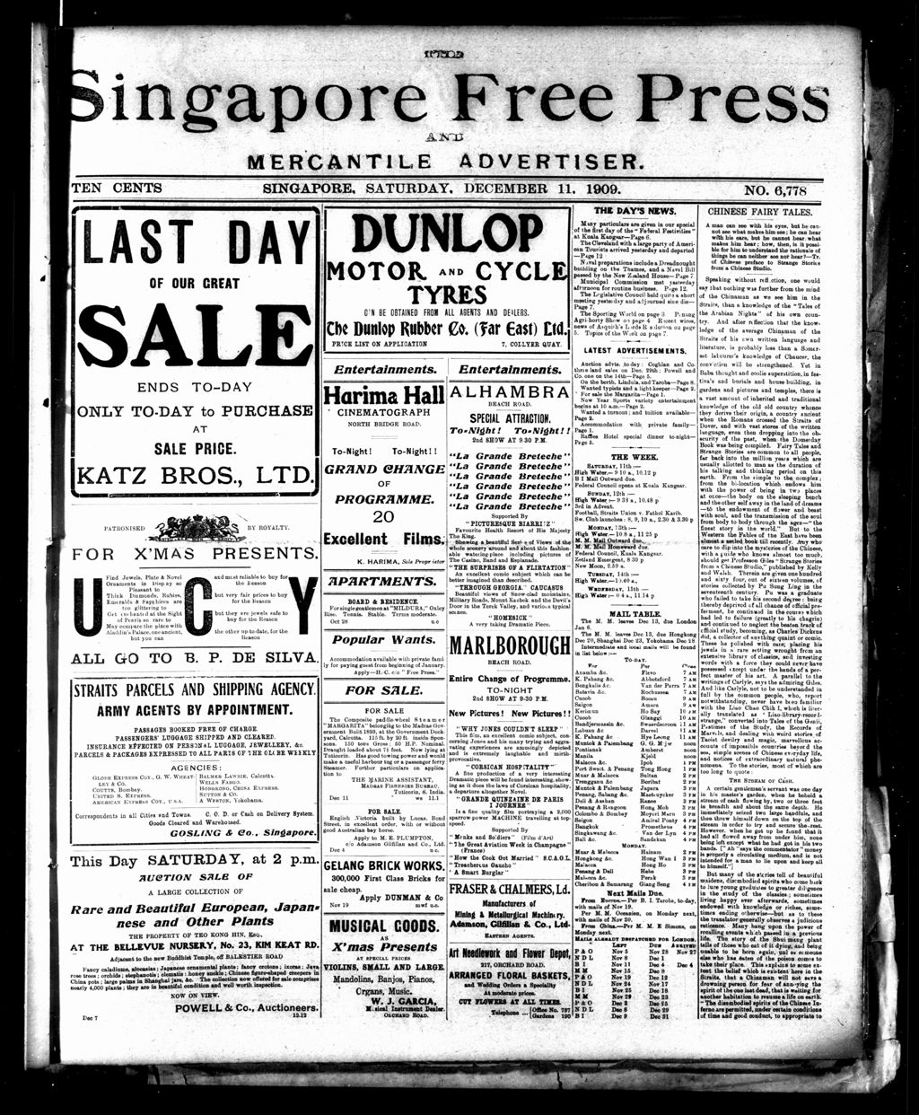 Miniature of Singapore Free Press and Mercantile Advertiser 11 December 1909