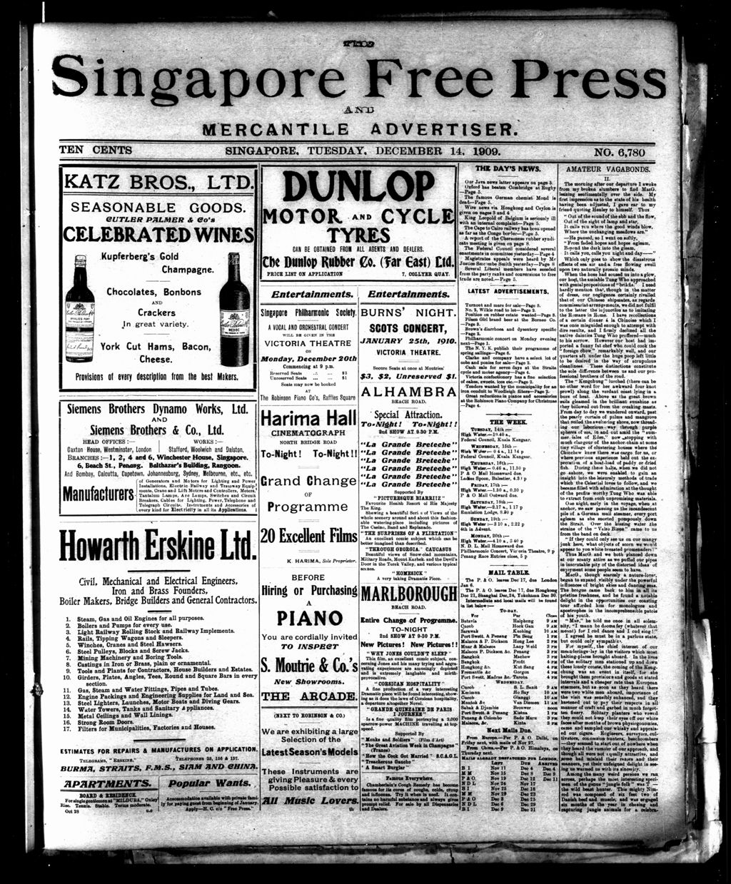 Miniature of Singapore Free Press and Mercantile Advertiser 14 December 1909