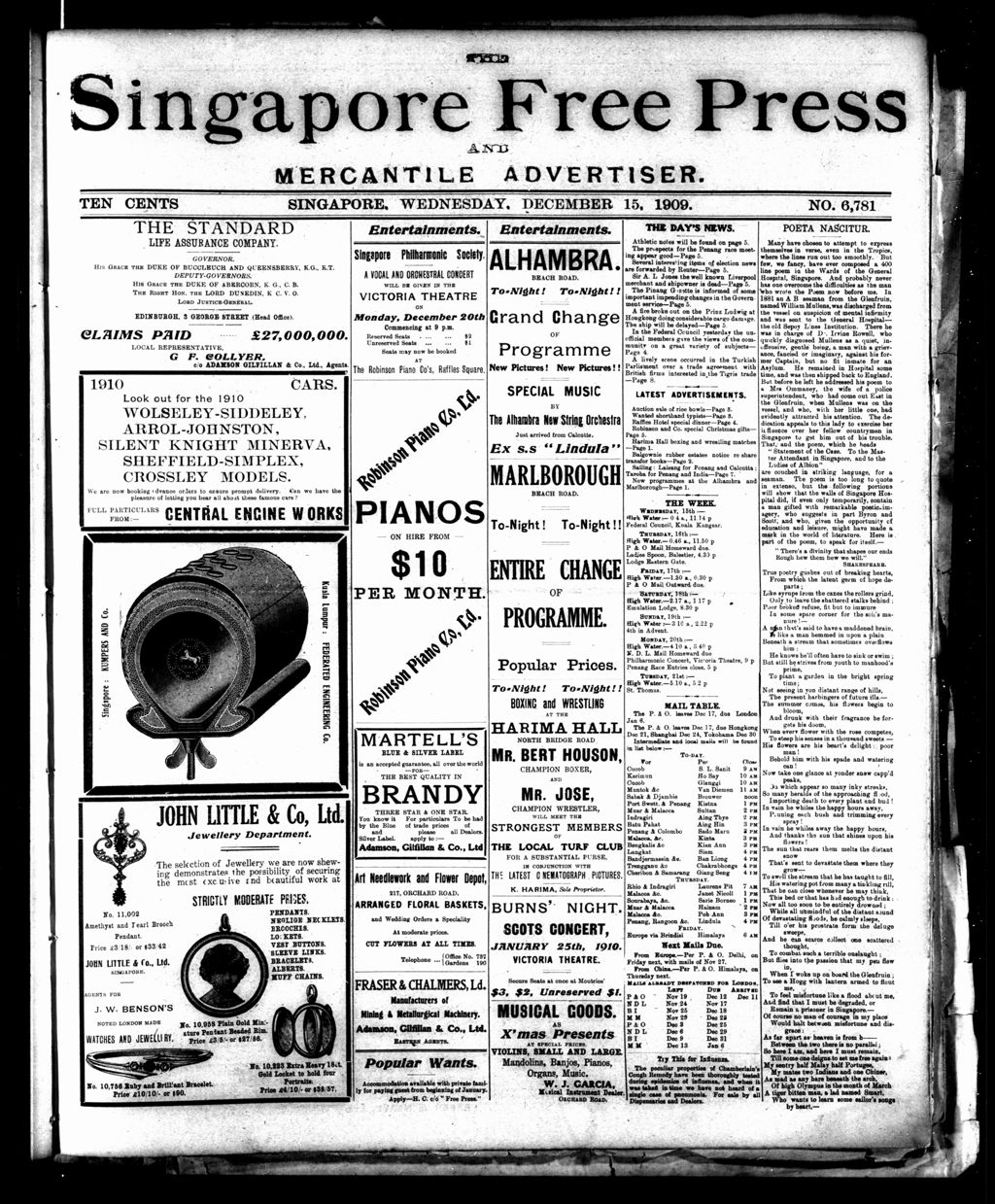 Miniature of Singapore Free Press and Mercantile Advertiser 15 December 1909