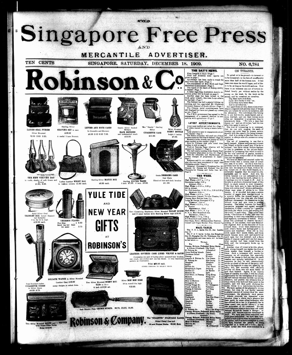 Miniature of Singapore Free Press and Mercantile Advertiser 18 December 1909