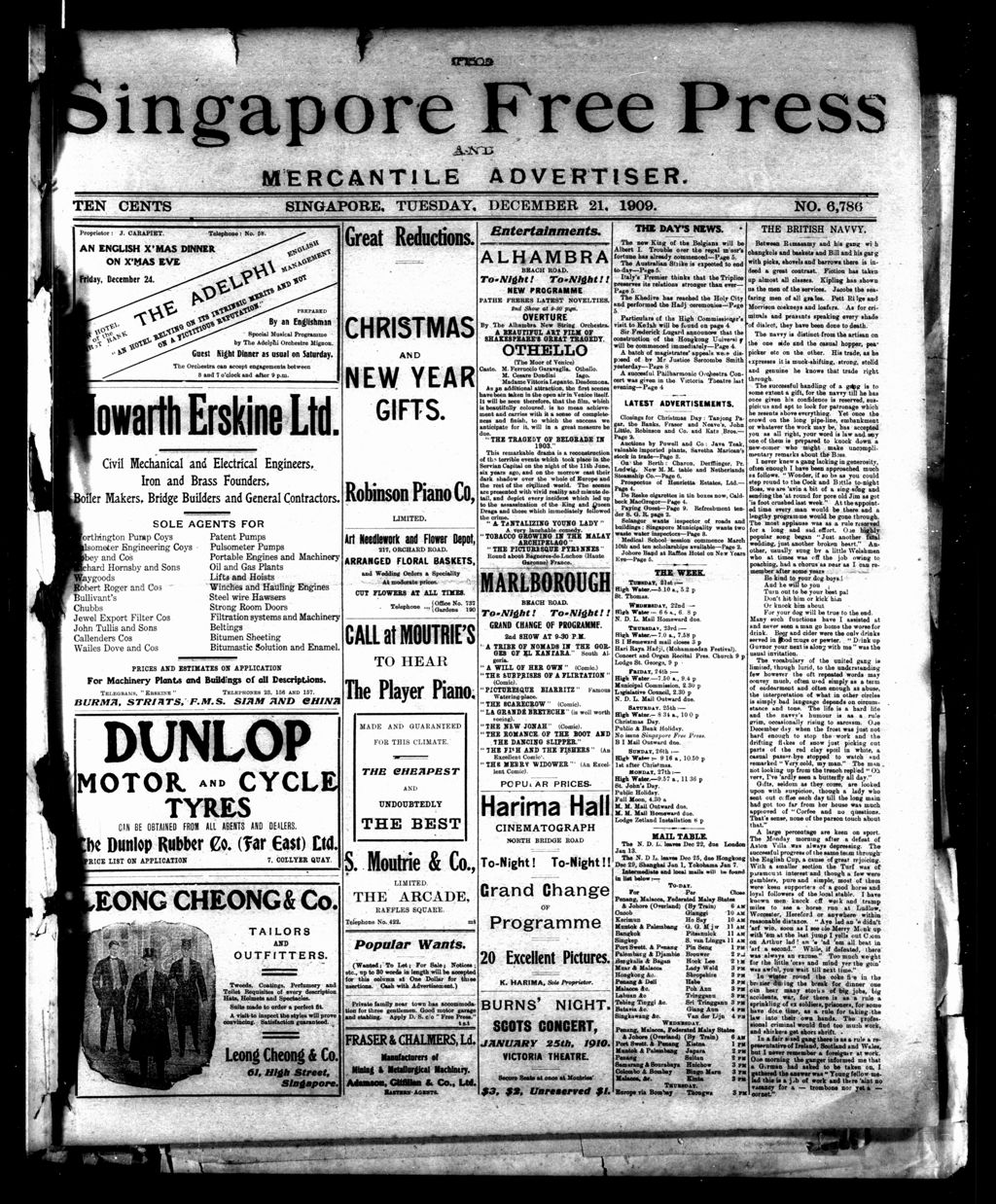 Miniature of Singapore Free Press and Mercantile Advertiser 21 December 1909