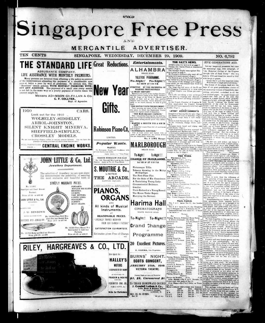 Miniature of Singapore Free Press and Mercantile Advertiser 29 December 1909