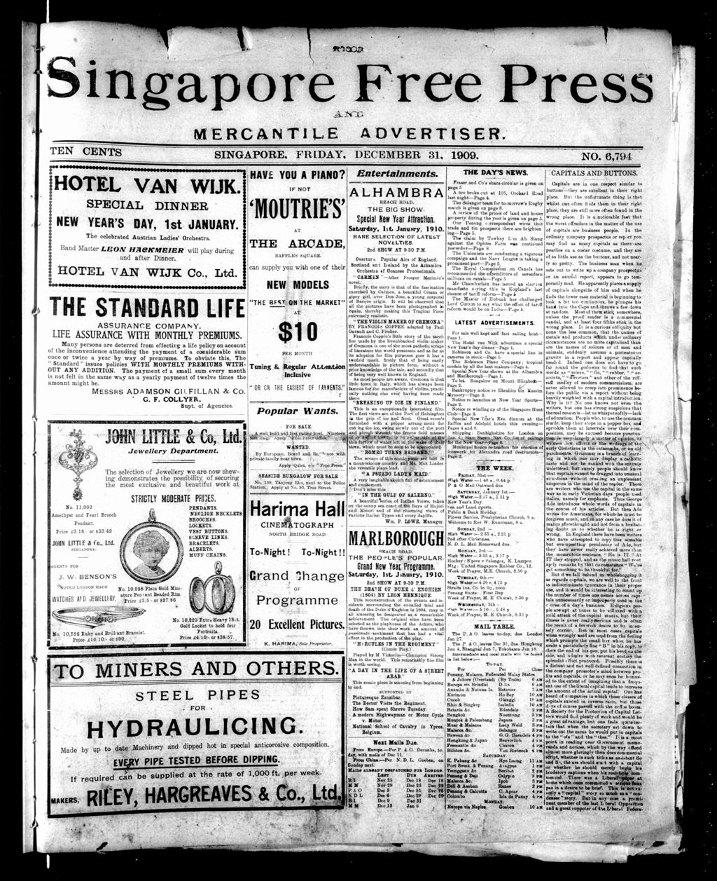 Miniature of Singapore Free Press and Mercantile Advertiser 31 December 1909