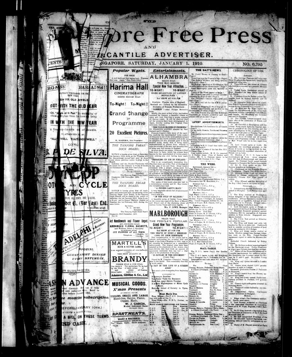 Miniature of Singapore Free Press and Mercantile Advertiser 01 January 1910