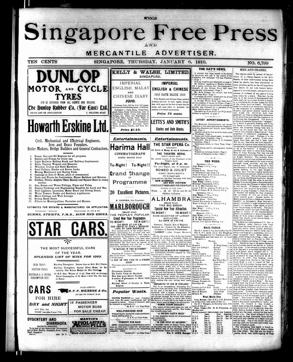 Miniature of Singapore Free Press and Mercantile Advertiser 06 January 1910