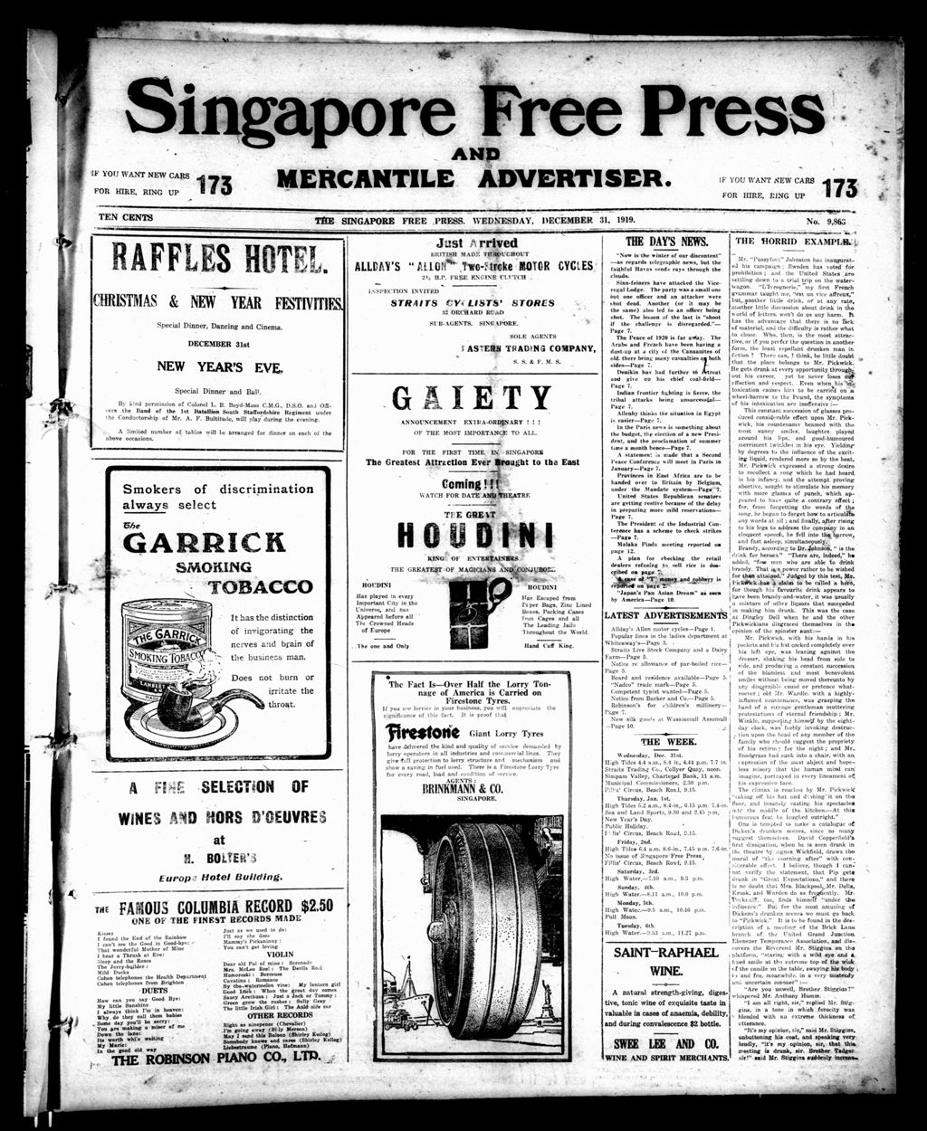 Miniature of Singapore Free Press and Mercantile Advertiser 31 December 1919