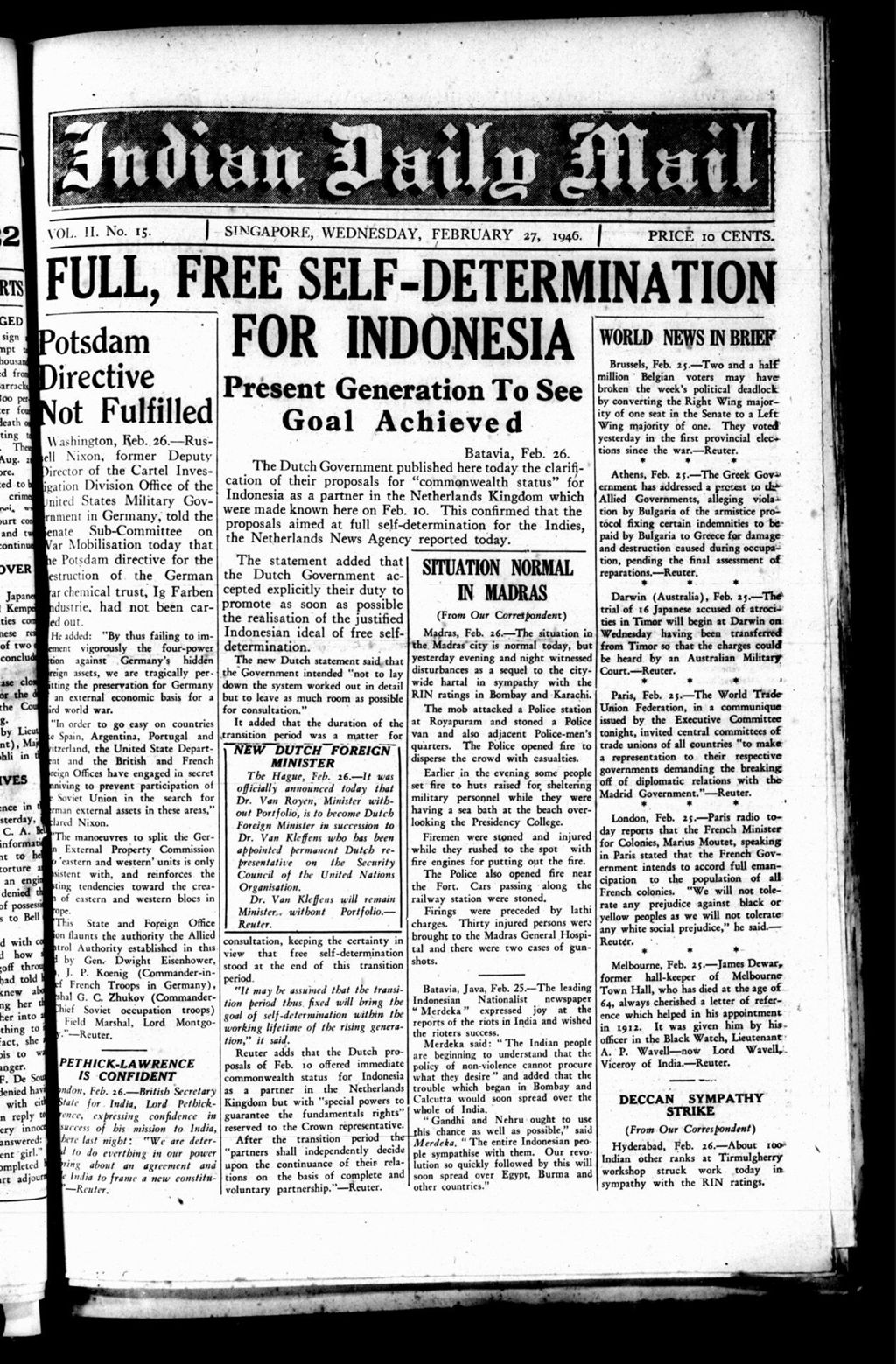 Miniature of Indian Daily Mail 27 February 1946