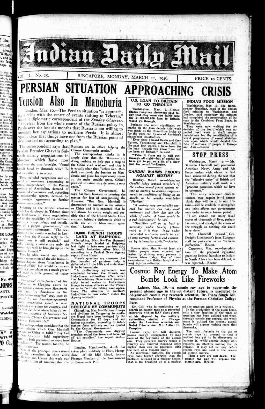 Miniature of Indian Daily Mail 11 March 1946