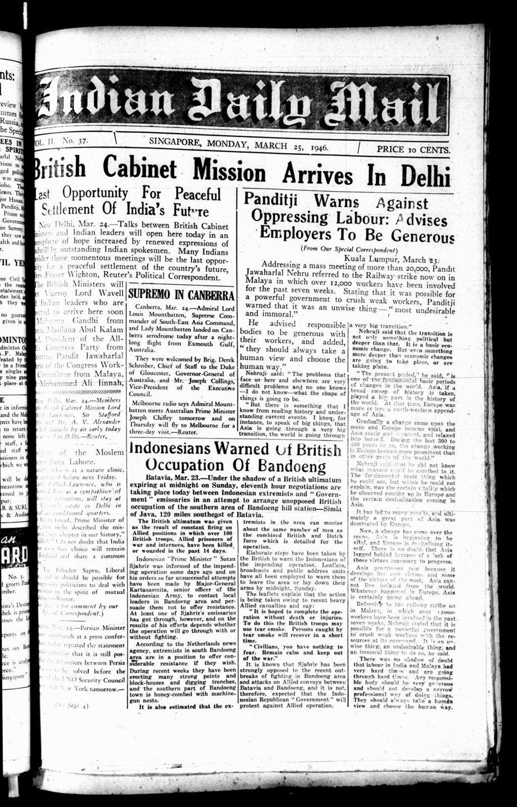 Miniature of Indian Daily Mail 25 March 1946