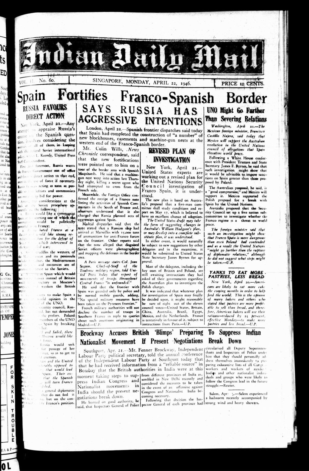 Miniature of Indian Daily Mail 22 April 1946