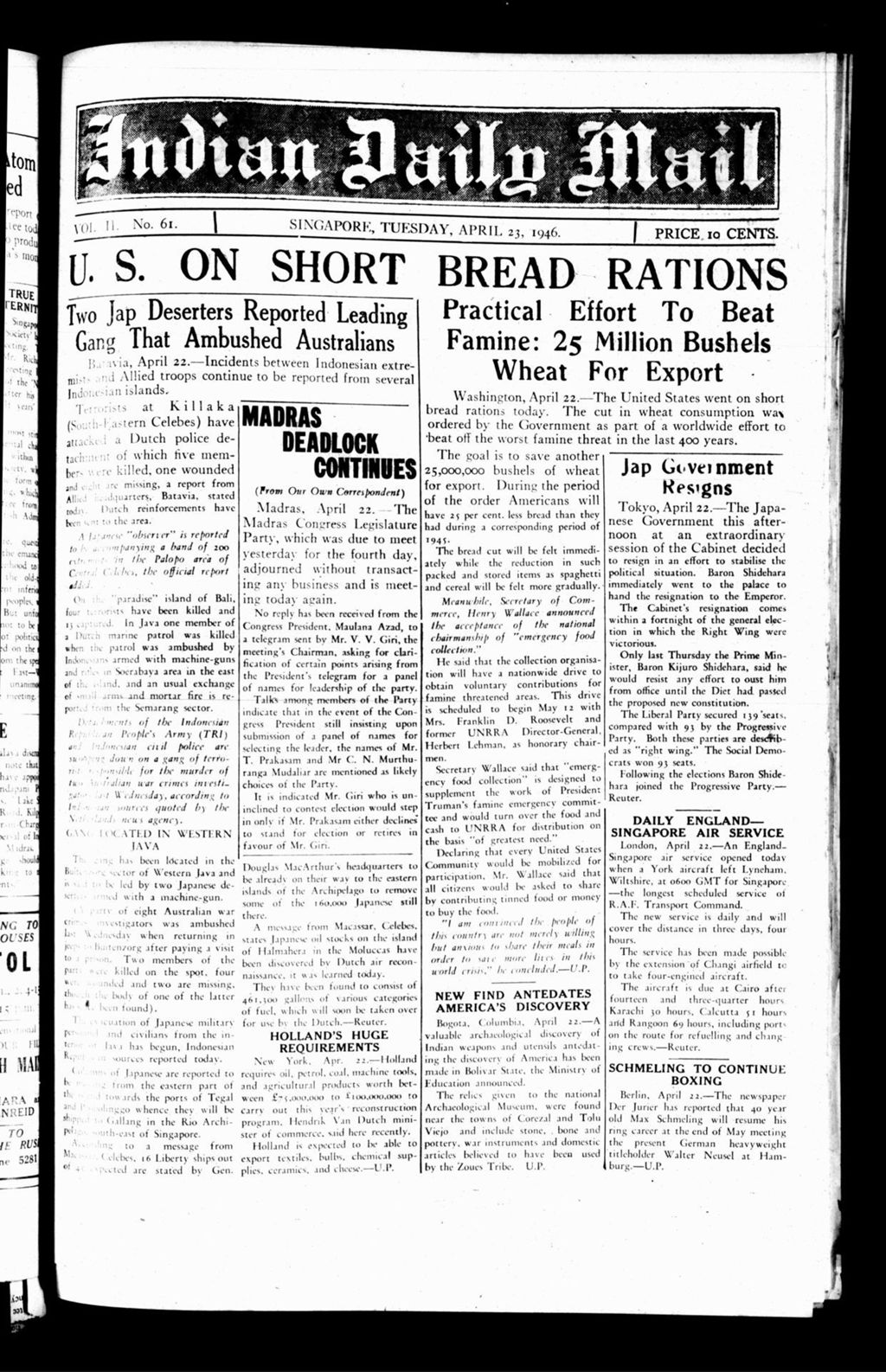 Miniature of Indian Daily Mail 23 April 1946