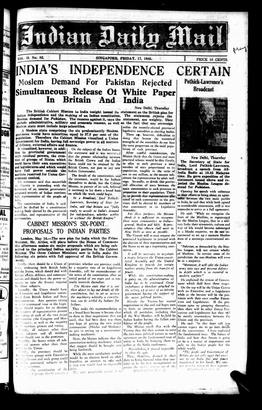 Miniature of Indian Daily Mail 17 May 1946