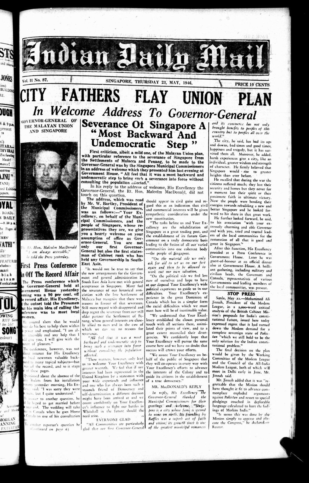 Miniature of Indian Daily Mail 23 May 1946