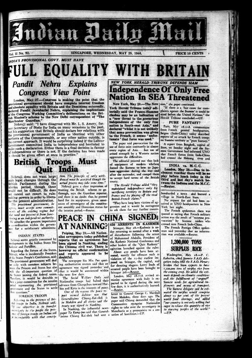 Miniature of Indian Daily Mail 29 May 1946