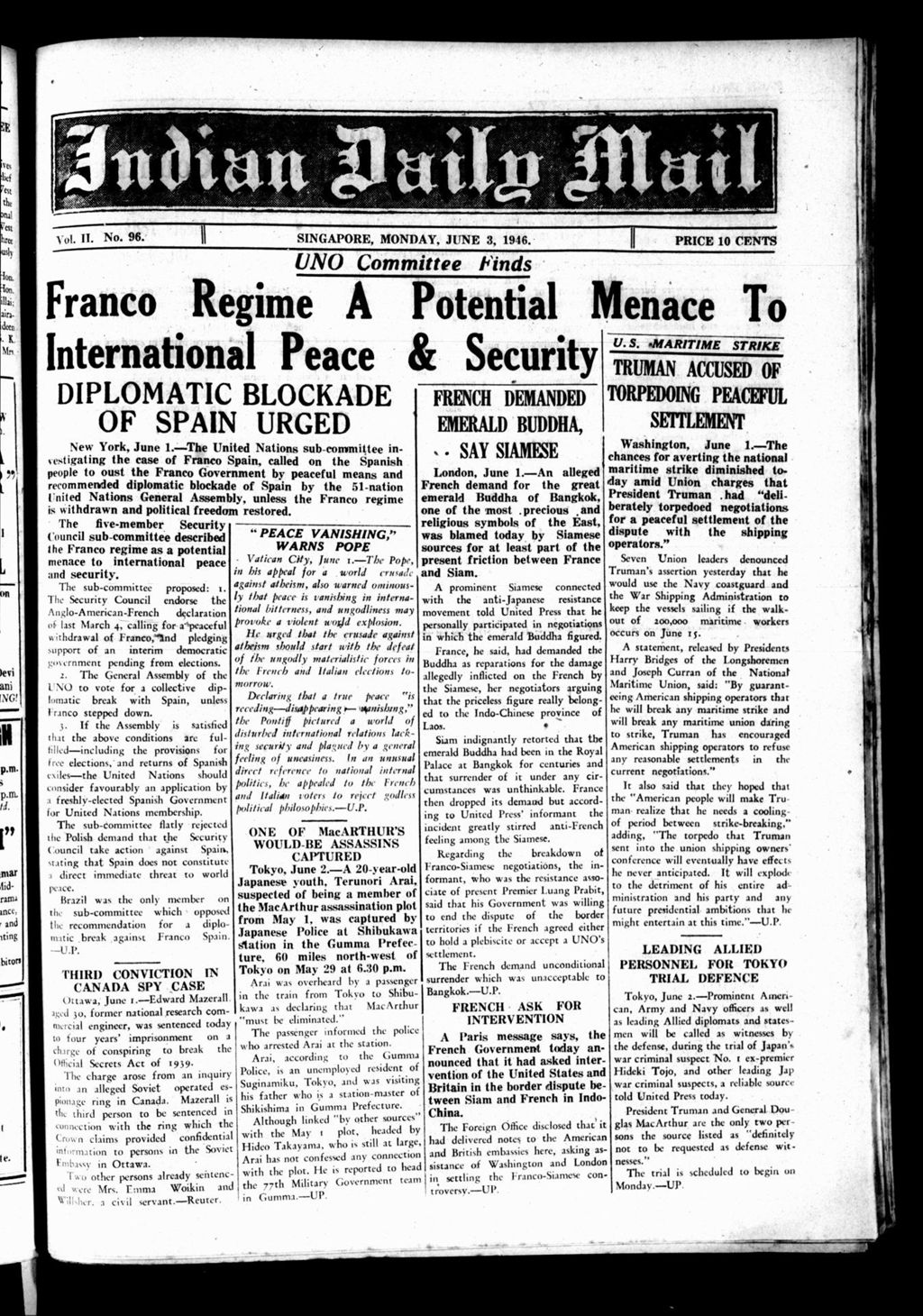 Miniature of Indian Daily Mail 03 June 1946